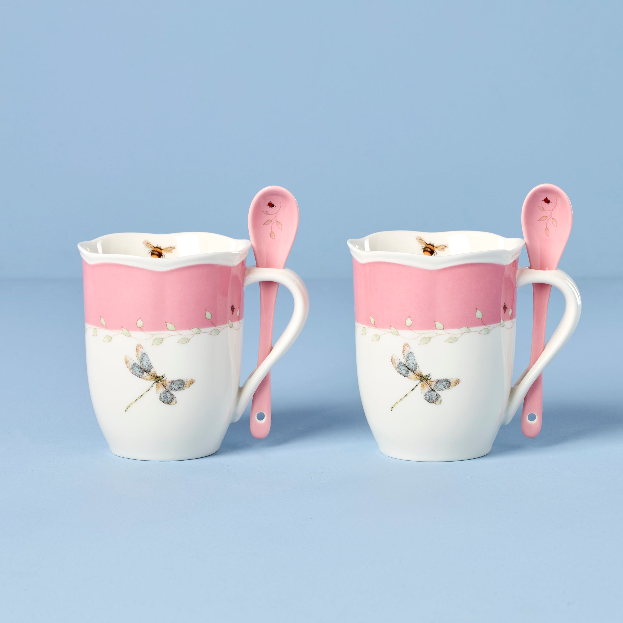 Lenox Heritage Lenox Heritage Butterfly Meadow Pink Mugs with Spoons, Set of 2