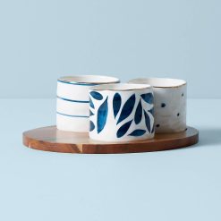 Lenox Heritage Lenox Heritage Blue Bay Snack Bowls with Wood Tray, Set of 3