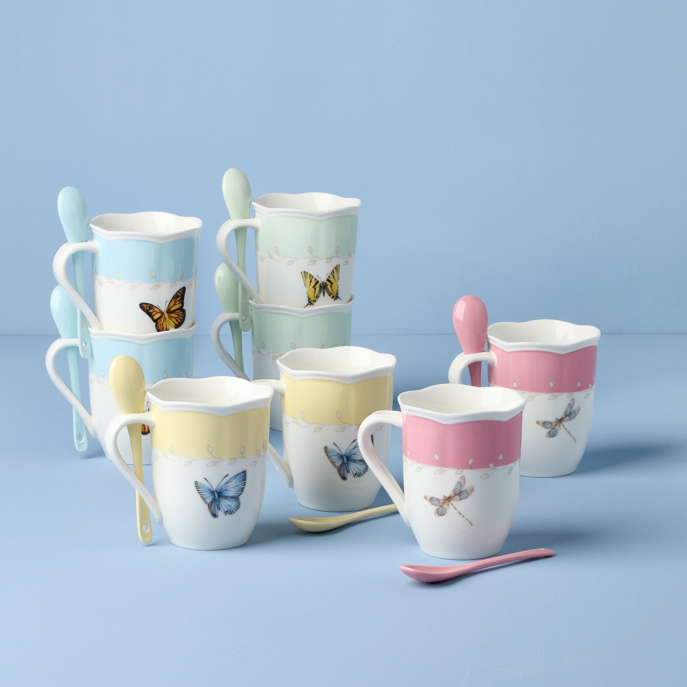 Lenox Heritage Lenox Heritage Butterfly Meadow Color Mugs with Spoons, Set of 8 - Image 2