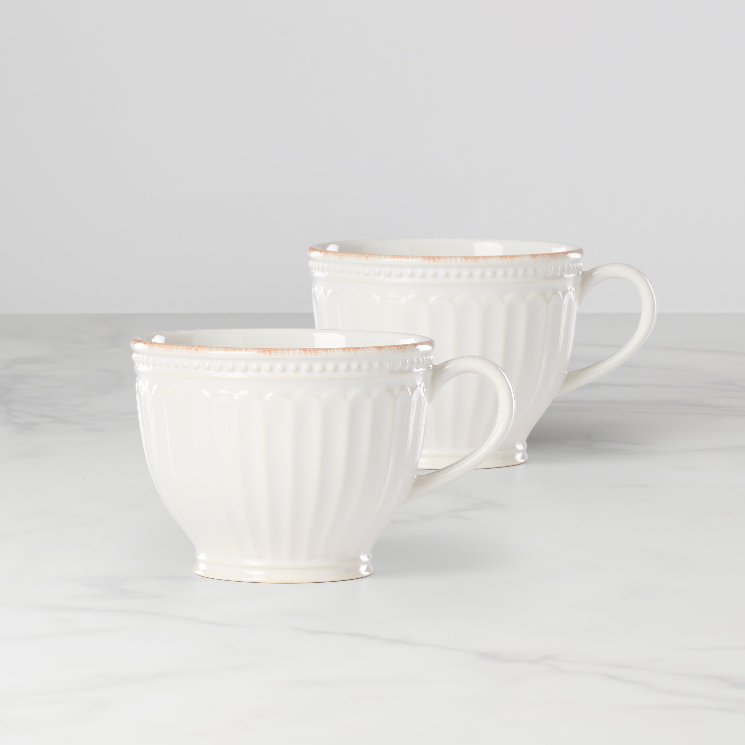 Lenox Heritage Lenox Heritage French Perle Groove White Latte Mugs, Set of 2