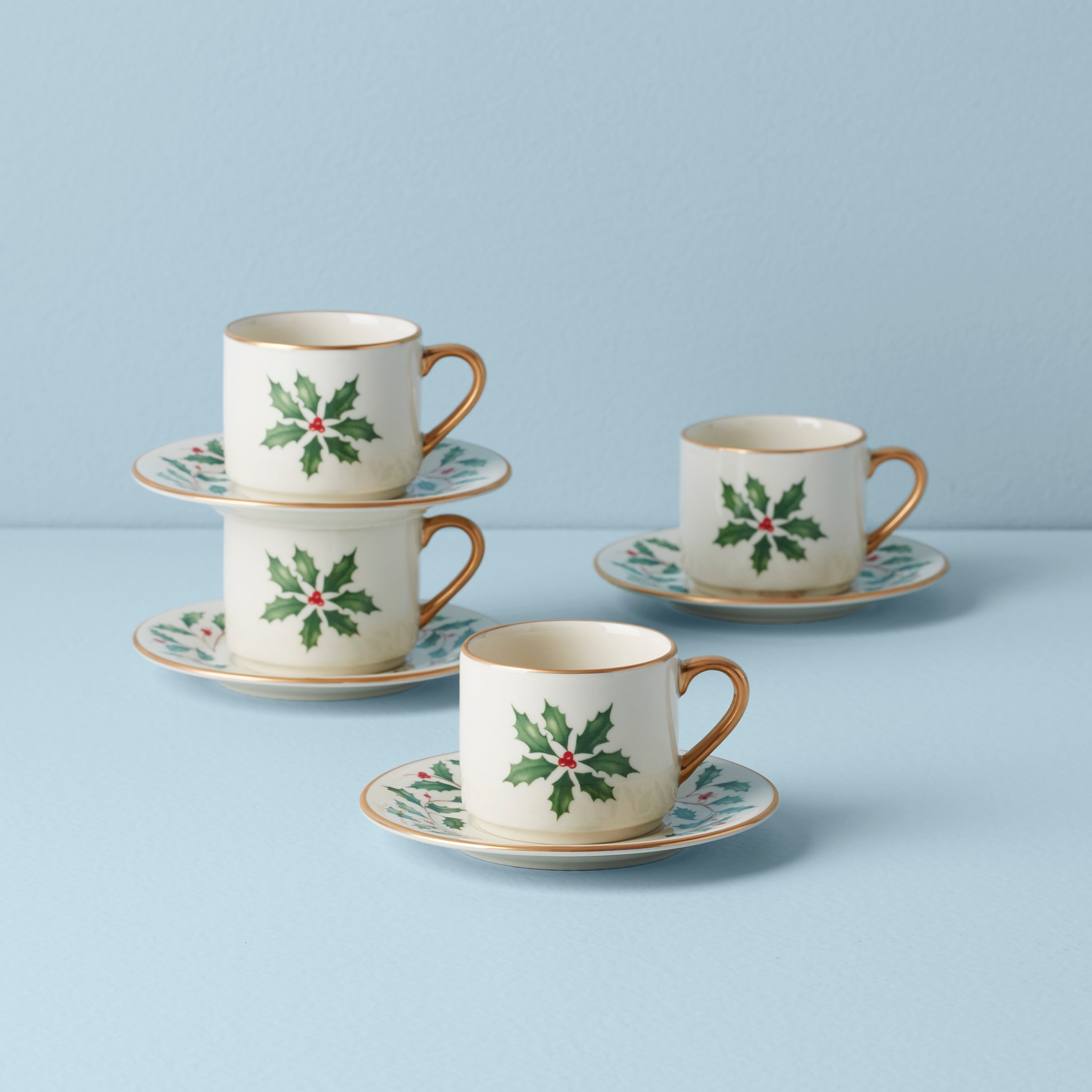 Lenox Heritage Lenox Heritage Holiday Espresso Cup & Saucer, Set of 4