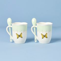 Alternative view of Lenox Heritage Lenox Heritage Butterfly Meadow Green Mugs with Spoons, Set of 2