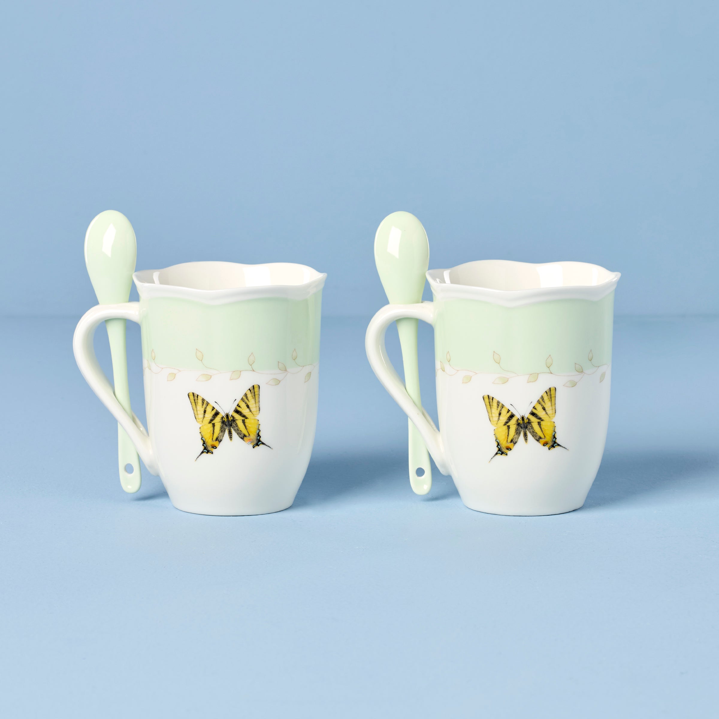 Lenox Heritage Lenox Heritage Butterfly Meadow Green Mugs with Spoons, Set of 2 - Image 2