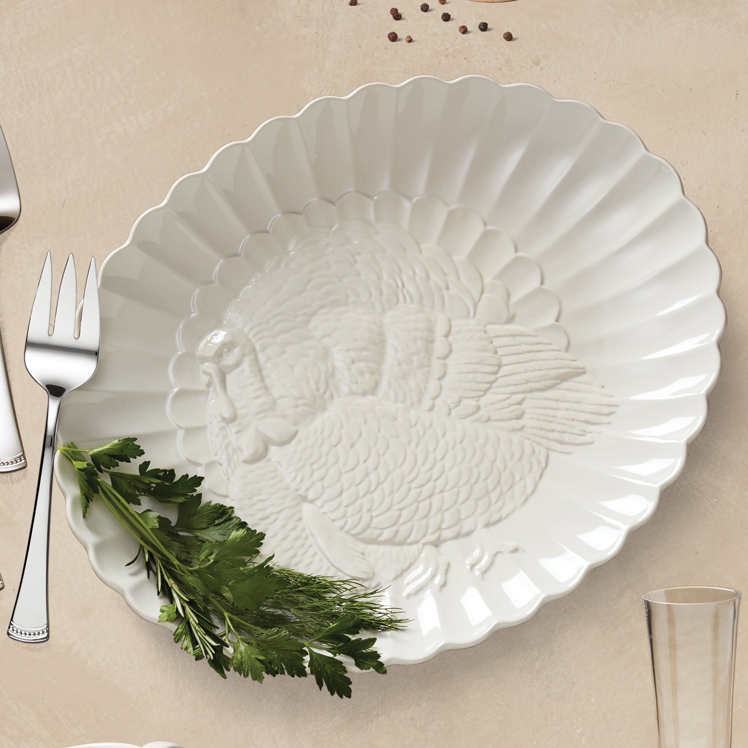 Lenox Heritage Lenox Heritage French Perle White Carved Turkey Platter - Image 7
