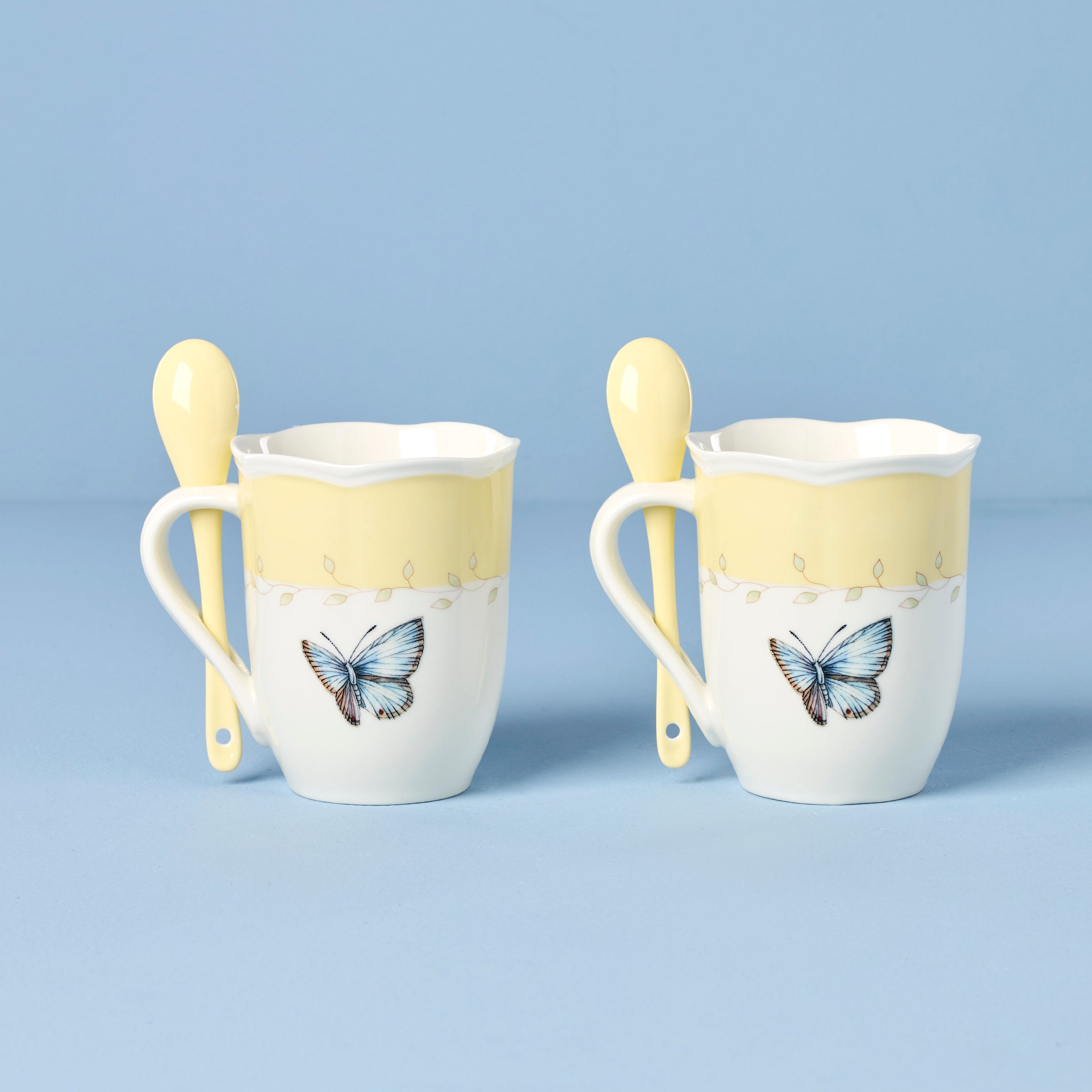 Lenox Heritage Lenox Heritage Butterfly Meadow Yellow Mugs with Spoons, Set of 2 - Image 2