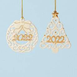 Lenox Heritage Lenox Heritage 2022 Wreath & Tree Ornaments, Set of 2