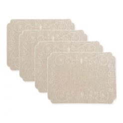 Lenox Heritage Lenox Heritage French Perle Linen Embroidered Placemats, Set of 4