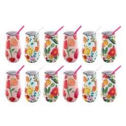 Lenox Heritage Lenox Heritage Floral Wine Tumbler With Straw, Set of 12