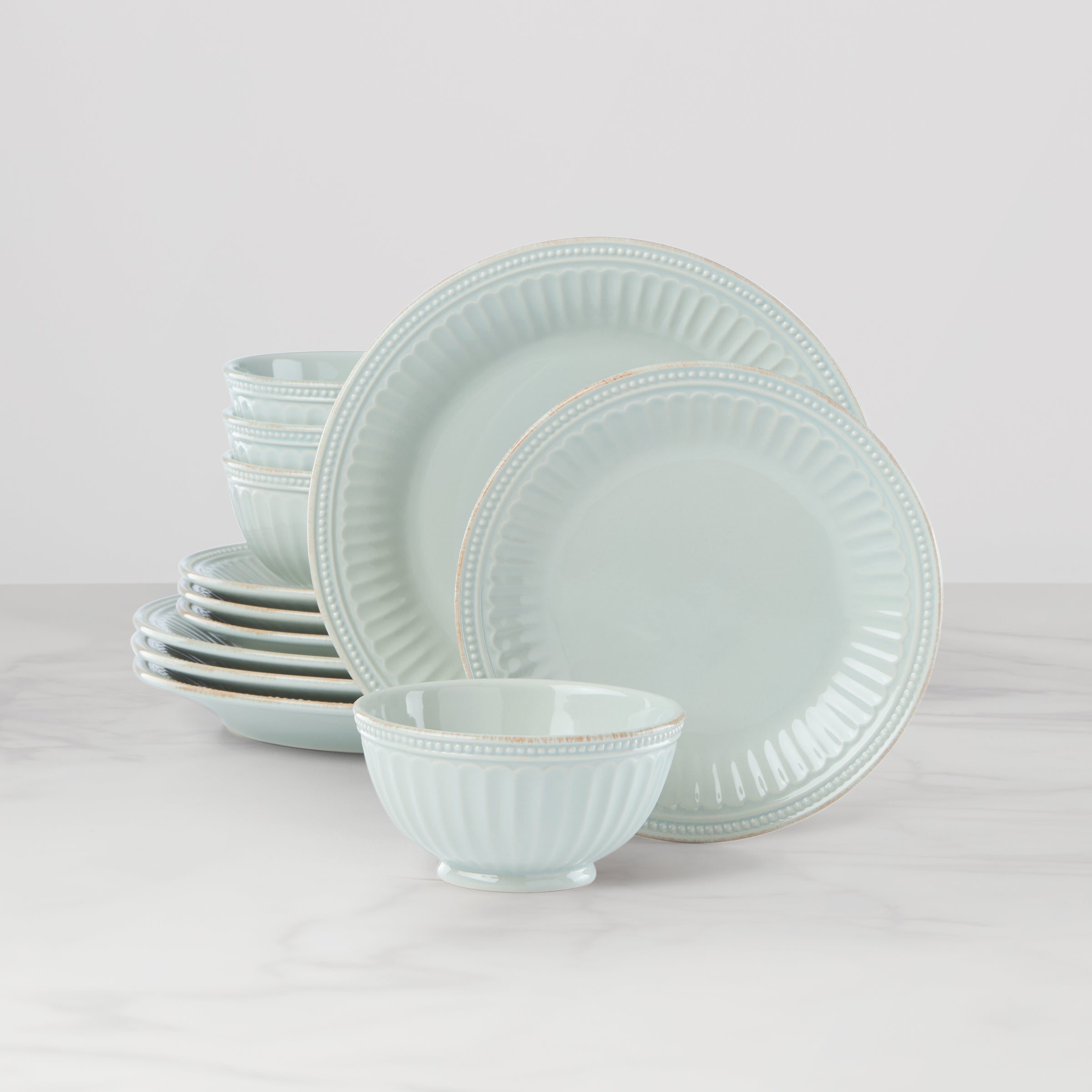 Lenox Heritage Lenox Heritage French Perle Groove Ice Blue 12-Piece Place Setting