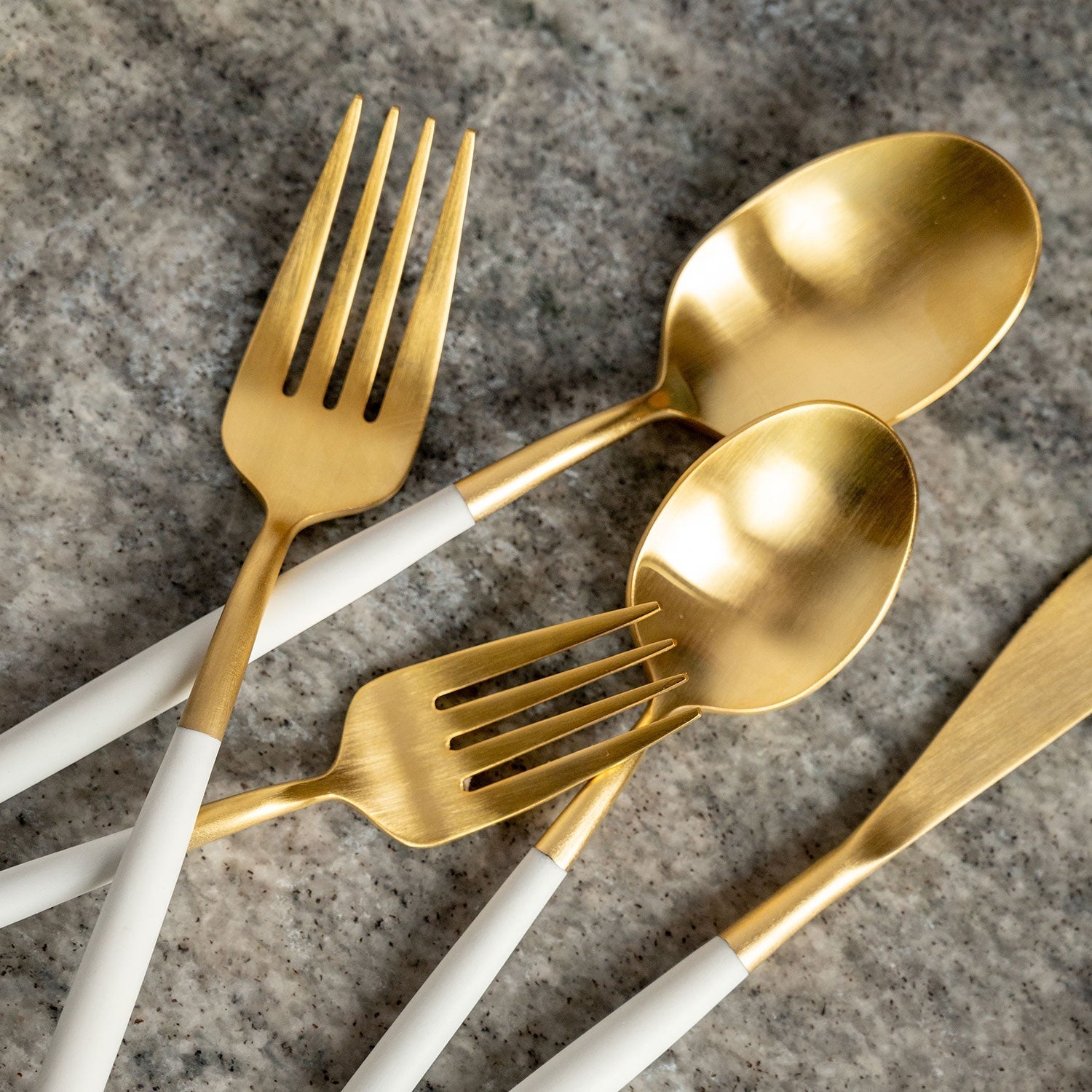 Lenox Heritage Lenox Heritage Mazzy Gold Satin White Pom Handle 20-Piece Flatware Set - Image 3