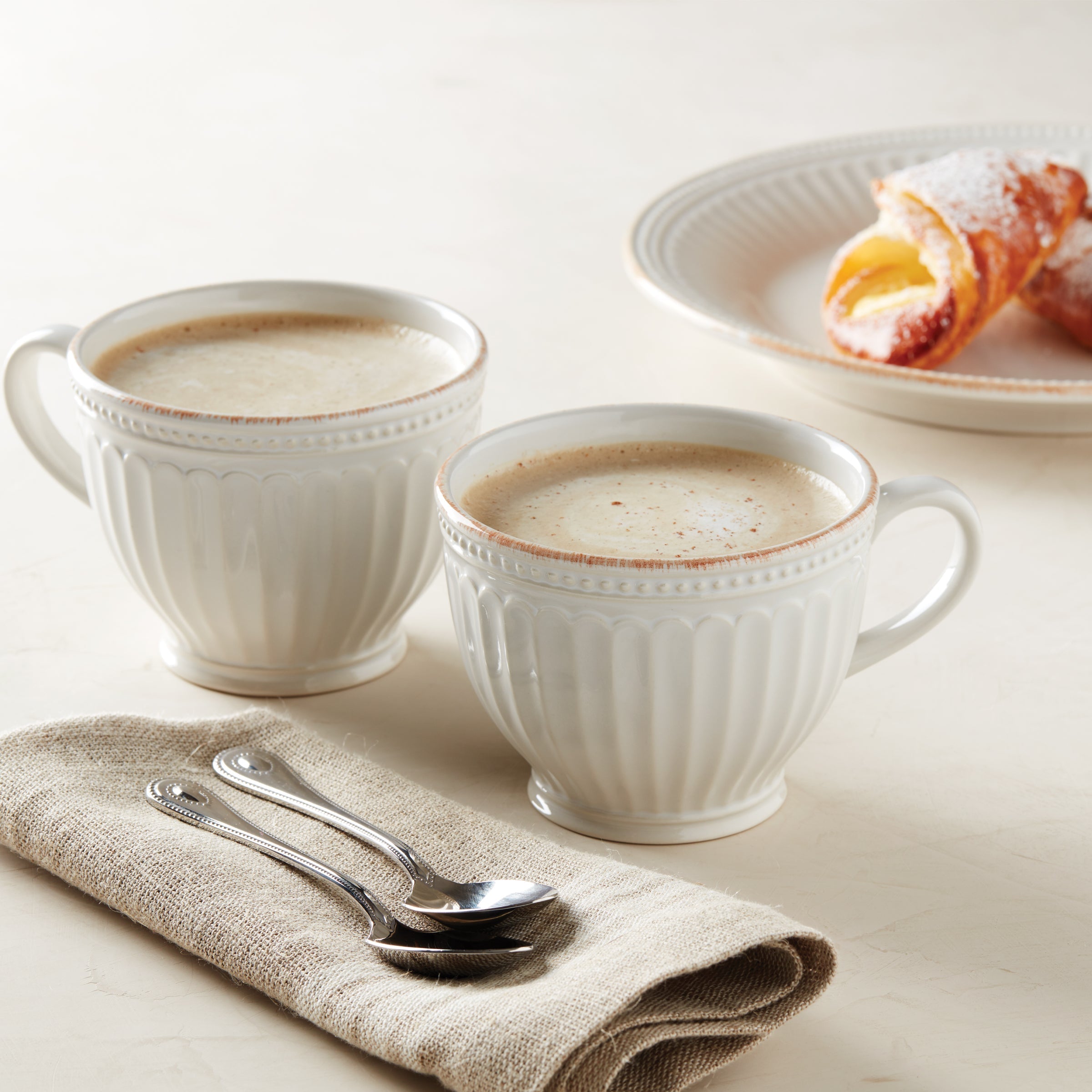 Lenox Heritage Lenox Heritage French Perle Groove White Latte Mugs, Set of 2 - Image 2