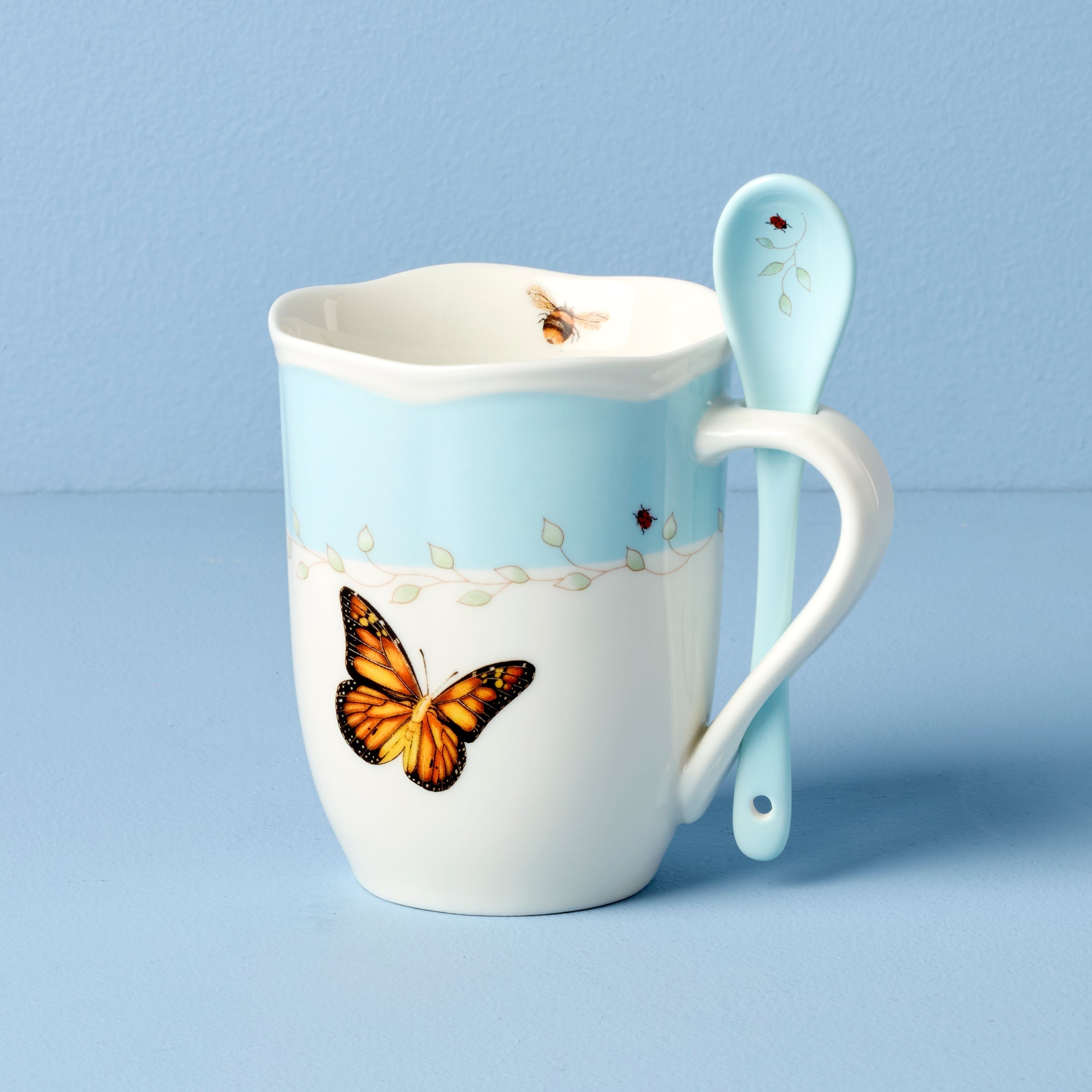 Lenox Heritage Lenox Heritage Butterfly Meadow Blue Mugs with Spoons, Set of 2 - Image 3