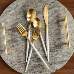 Lenox Heritage Lenox Heritage Mazzy Gold Satin White Pom Handle 20-Piece Flatware Set