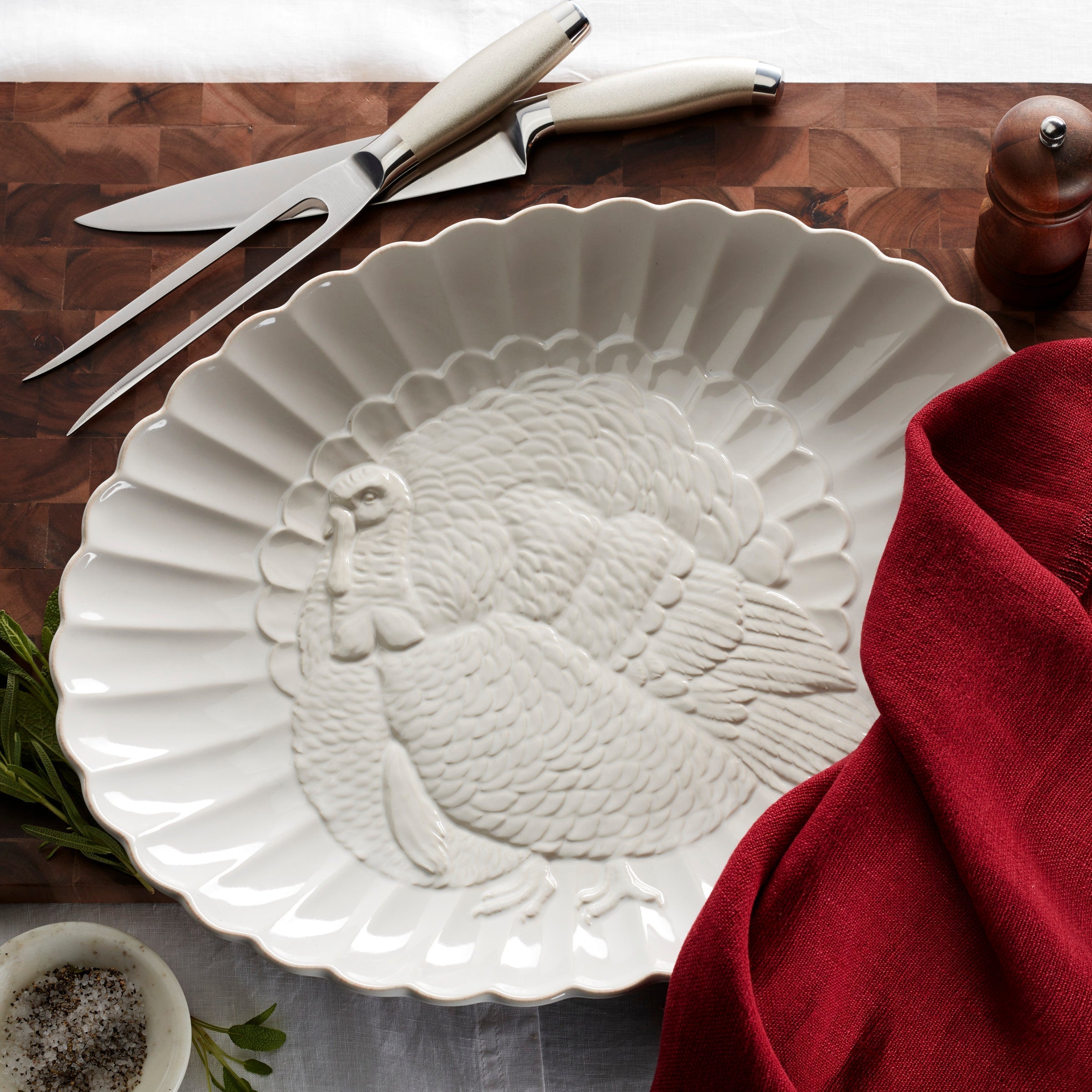Lenox Heritage Lenox Heritage French Perle White Carved Turkey Platter - Image 6