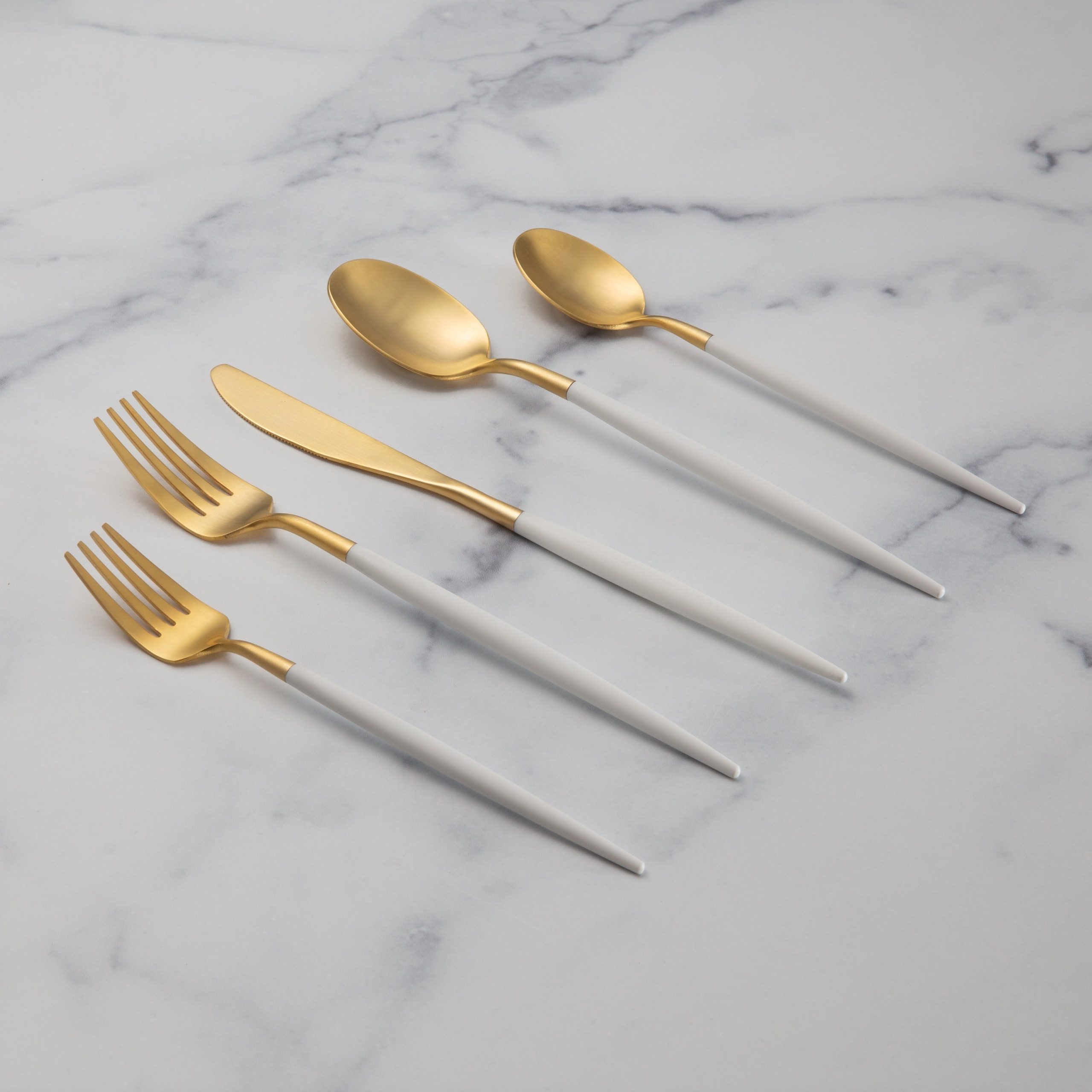 Lenox Heritage Lenox Heritage Mazzy Gold Satin White Pom Handle 20-Piece Flatware Set - Image 5