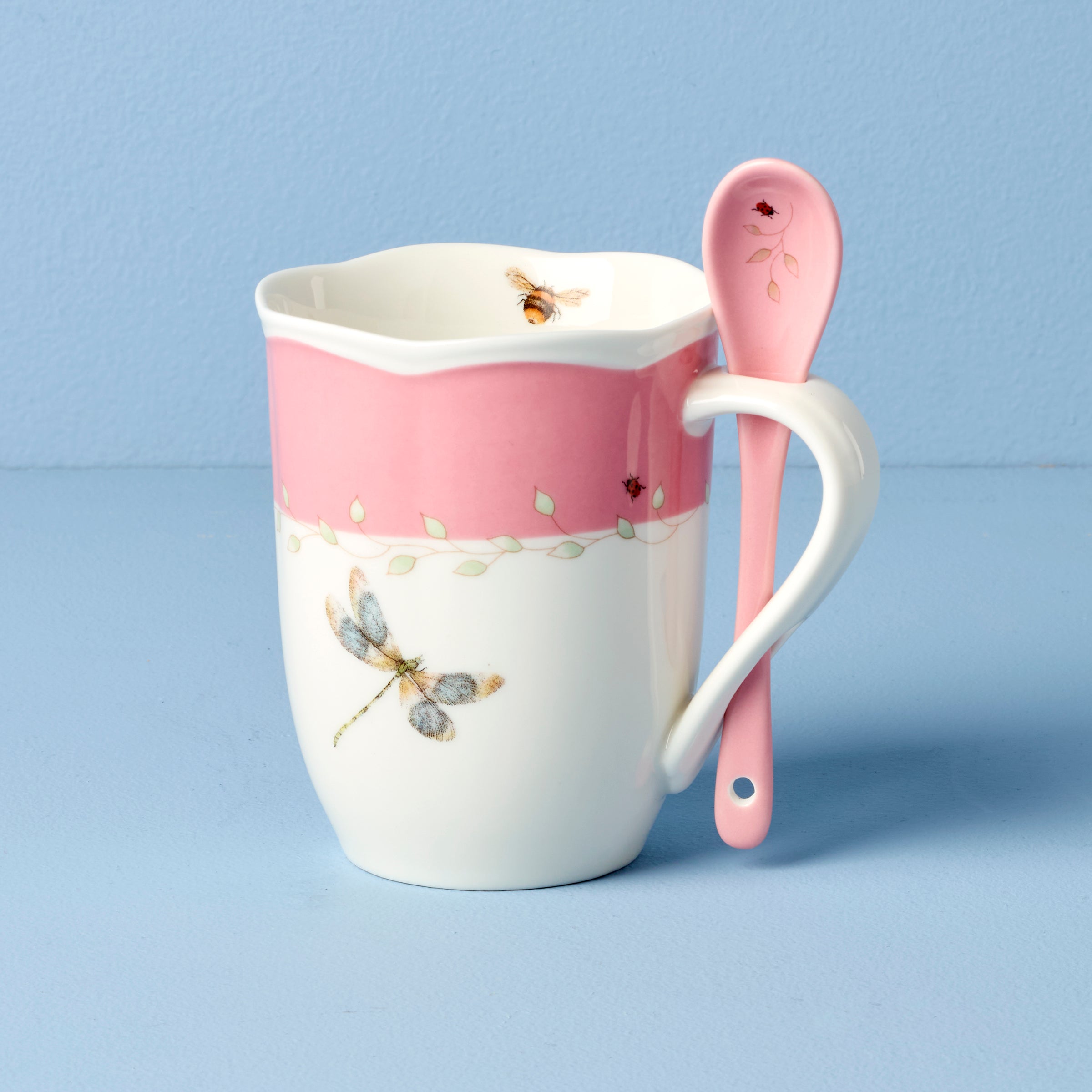 Lenox Heritage Lenox Heritage Butterfly Meadow Pink Mugs with Spoons, Set of 2 - Image 3