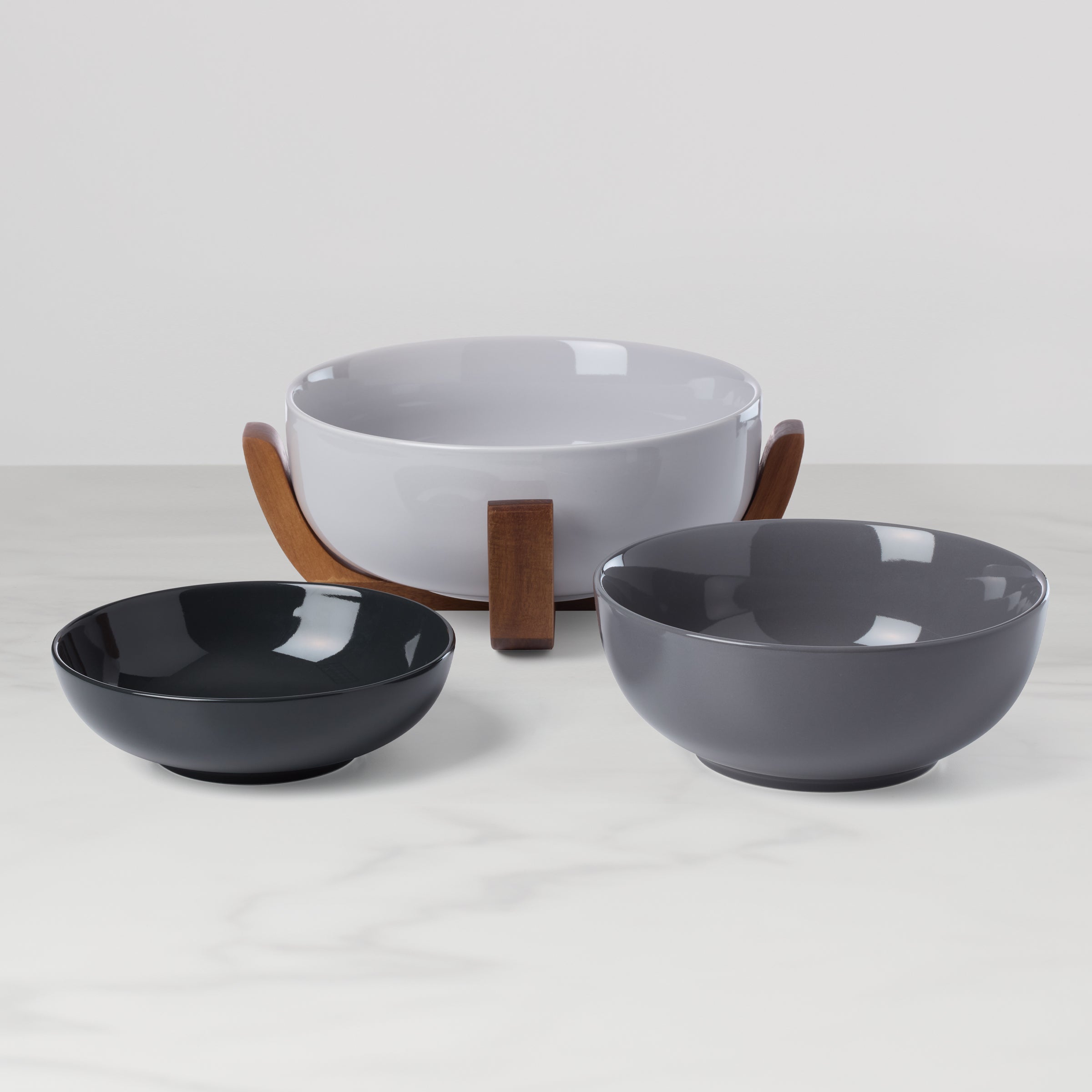 Lenox Heritage Lenox Heritage 24 Seven Pumice 3-Piece Nesting Bowl Set with Wood Stand - Image 2