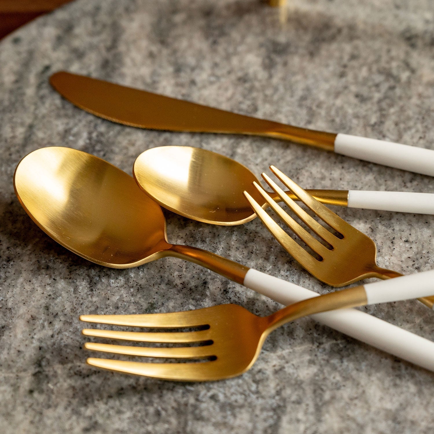 Lenox Heritage Lenox Heritage Mazzy Gold Satin White Pom Handle 20-Piece Flatware Set - Image 4