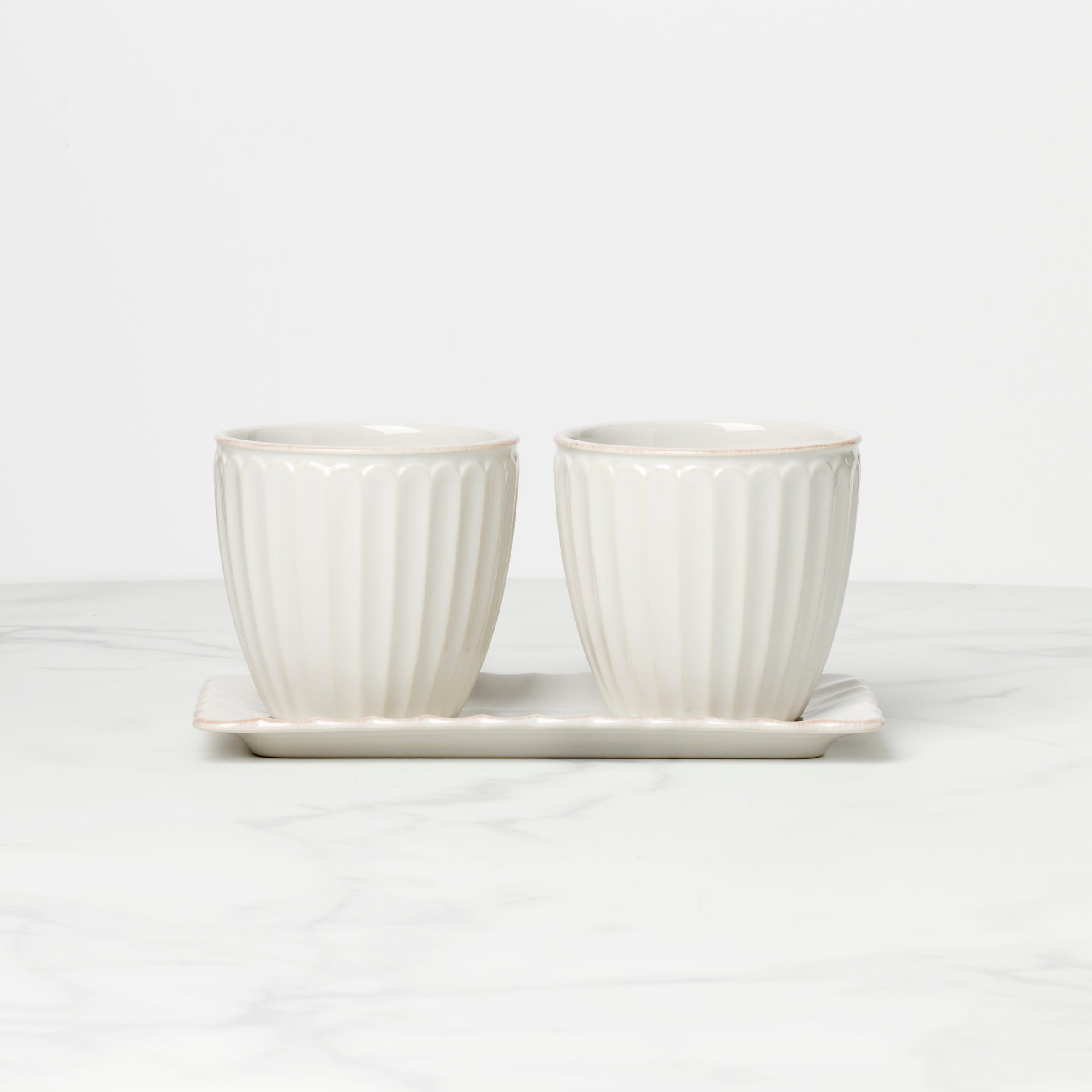 Lenox Heritage Lenox Heritage French Perle Scallop White 3-Piece Herb Pot Set