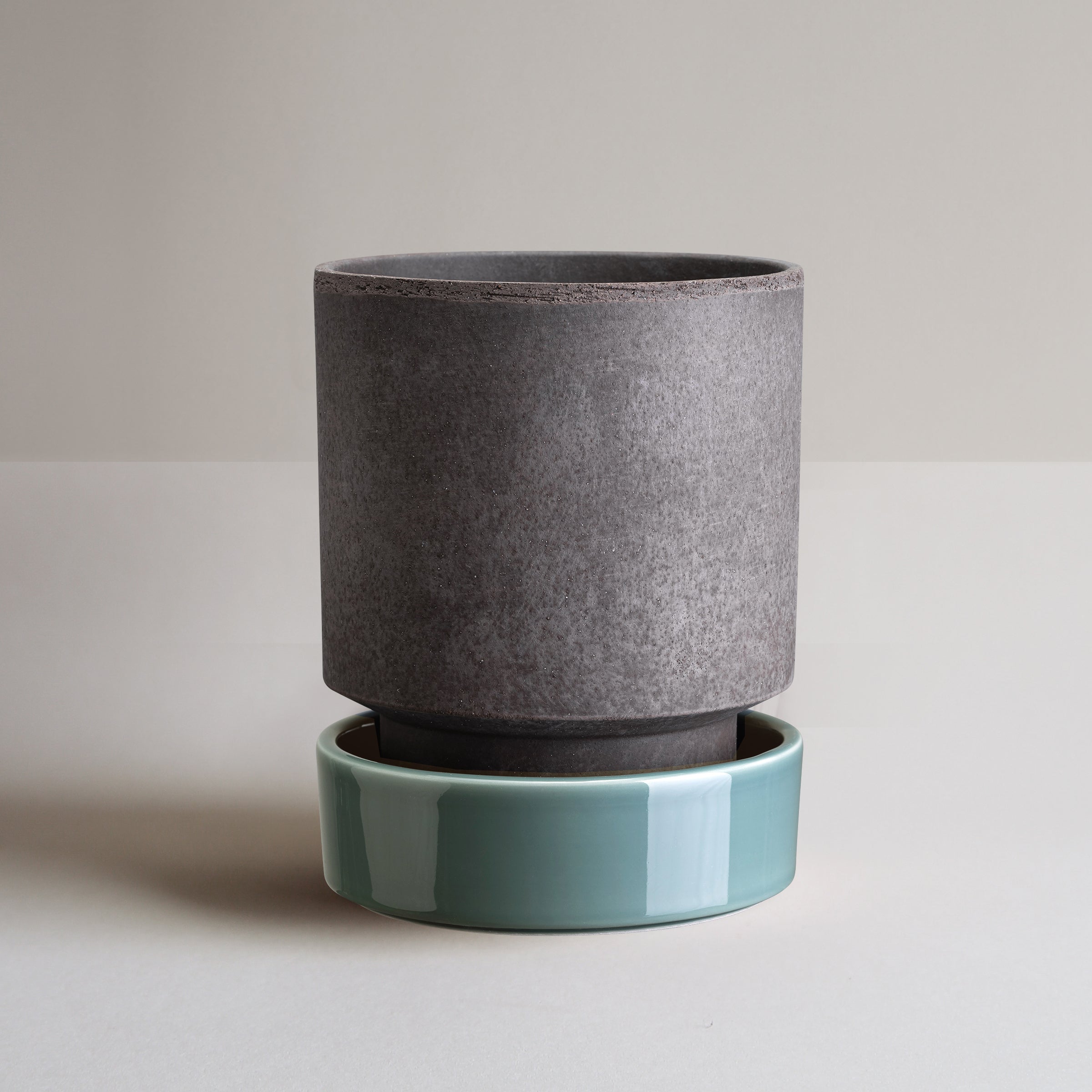 Lenox Heritage Lenox Heritage Hoff Raw Grey & Glazed Misty Blue 14cm Pot with Saucer - Image 2