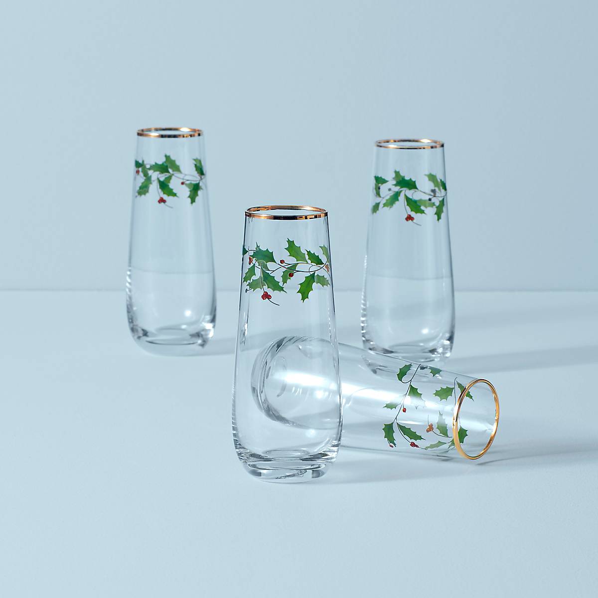 Lenox Heritage Lenox Heritage Holiday Stemless Flute Glasses, Set of 4