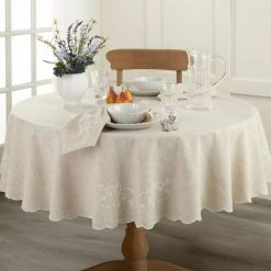 Lenox Heritage Lenox Heritage French Perle Linen Embroidered 70x70 Round Tablecloth
