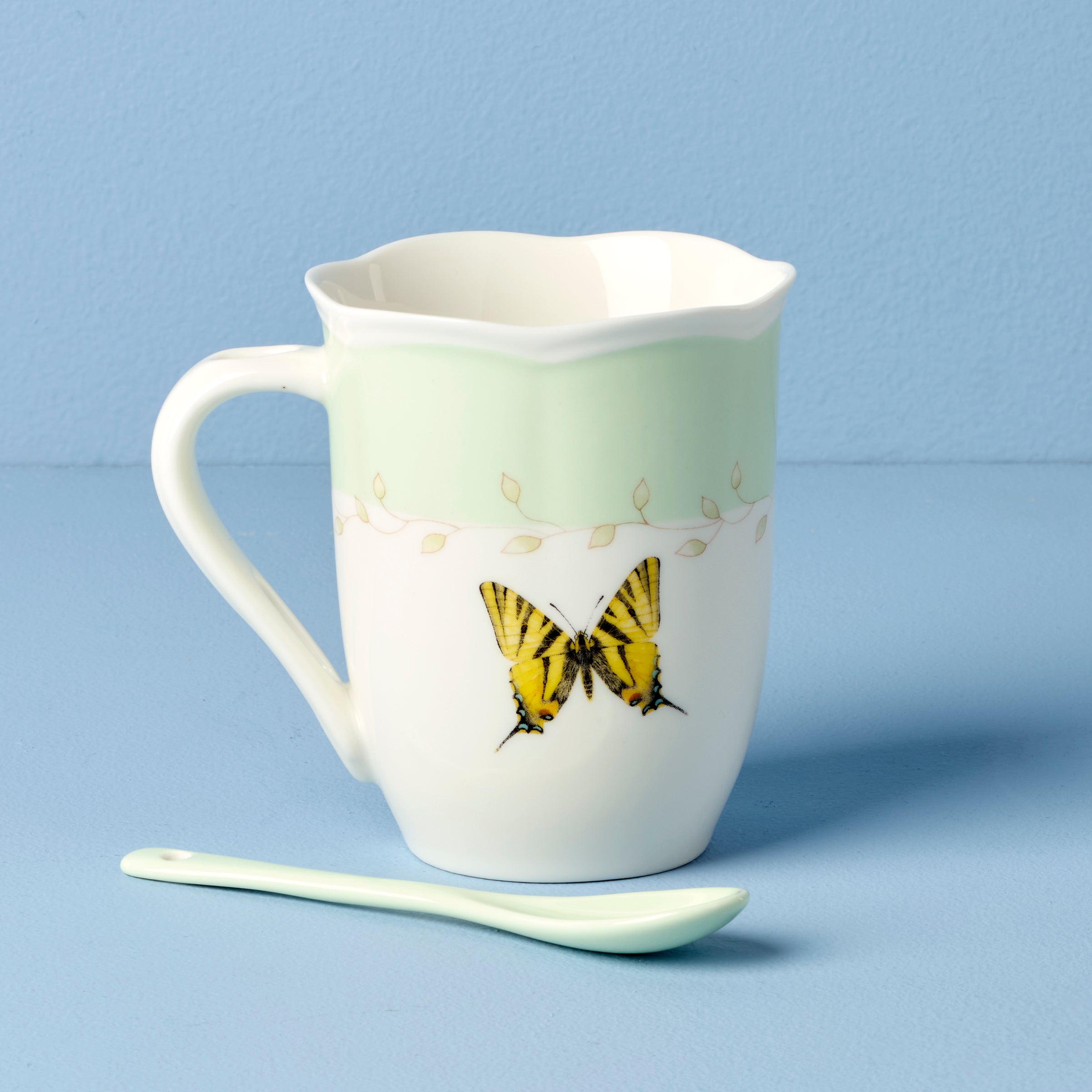 Lenox Heritage Lenox Heritage Butterfly Meadow Green Mugs with Spoons, Set of 2 - Image 4