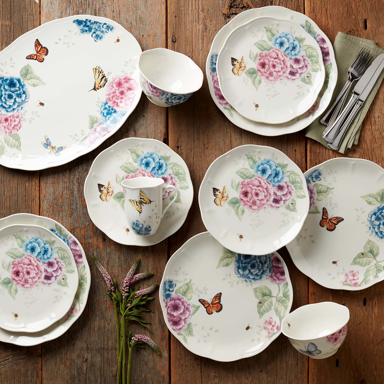 Lenox Heritage Lenox Heritage Butterfly Meadow Hydrangea 12-Piece Dinnerware Set - Image 2