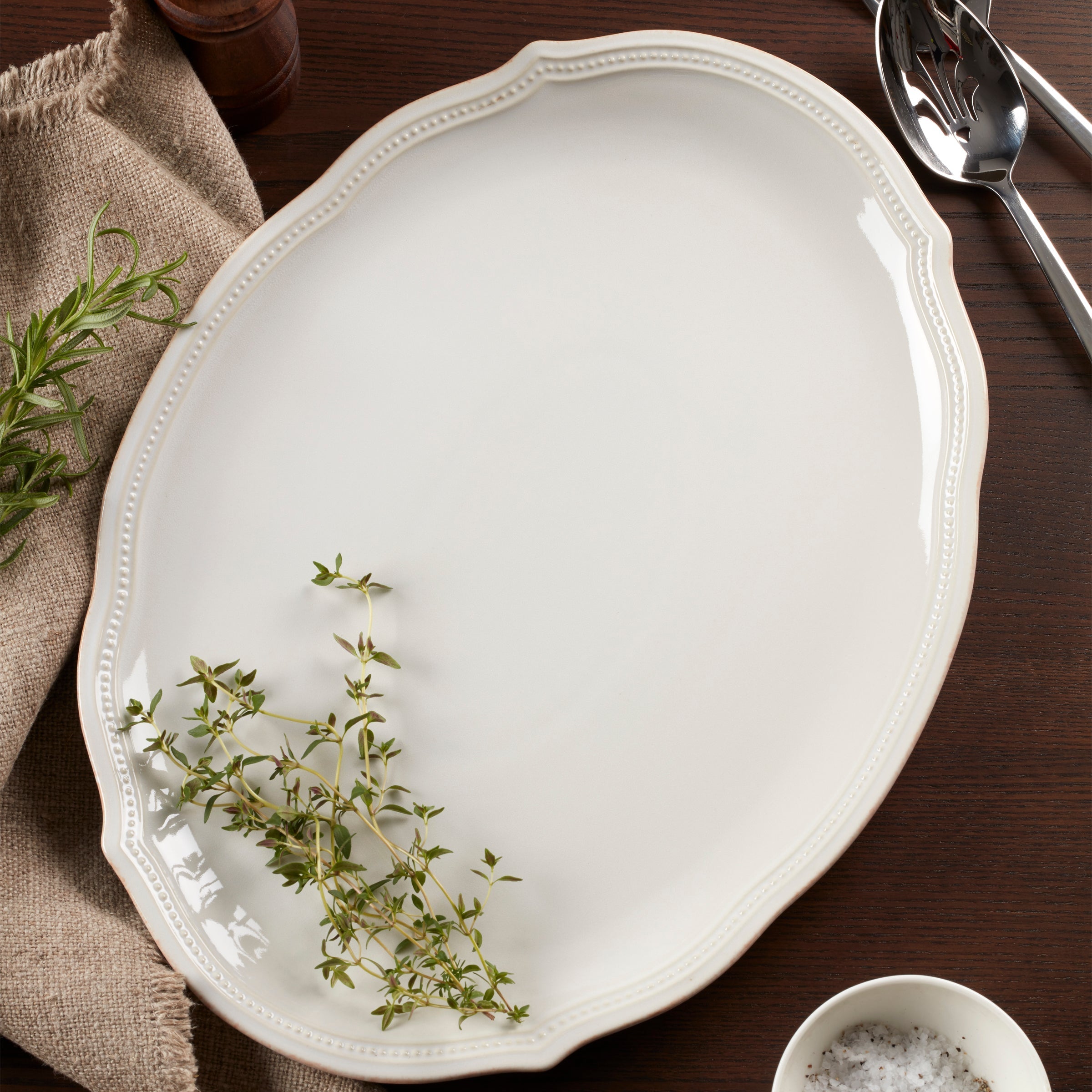 Lenox Heritage Lenox Heritage French Perle Bead White Oval Platter - Image 3