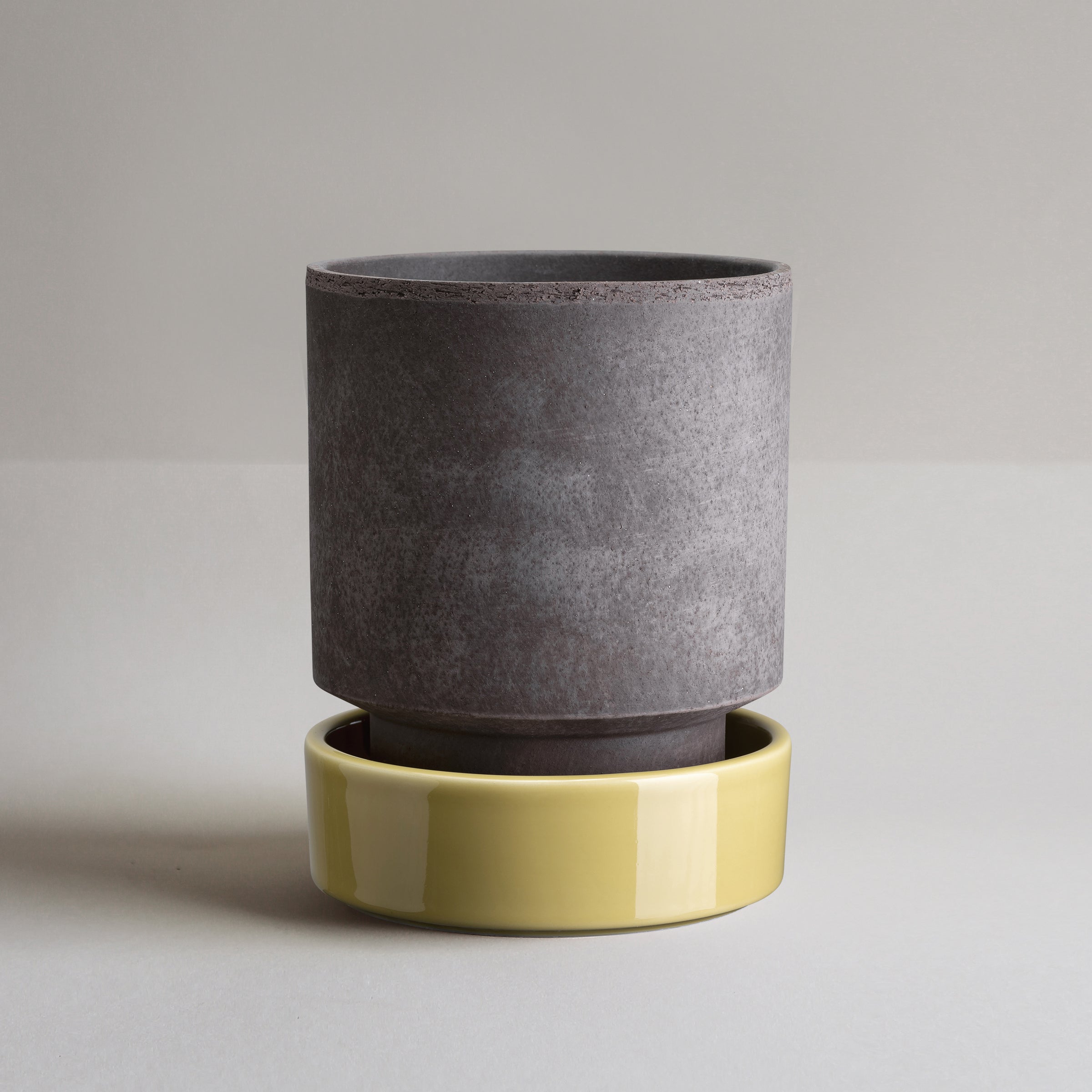 Lenox Heritage Lenox Heritage Hoff Raw Grey & Glazed Pale Yellow 14cm Pot with Saucer - Image 2