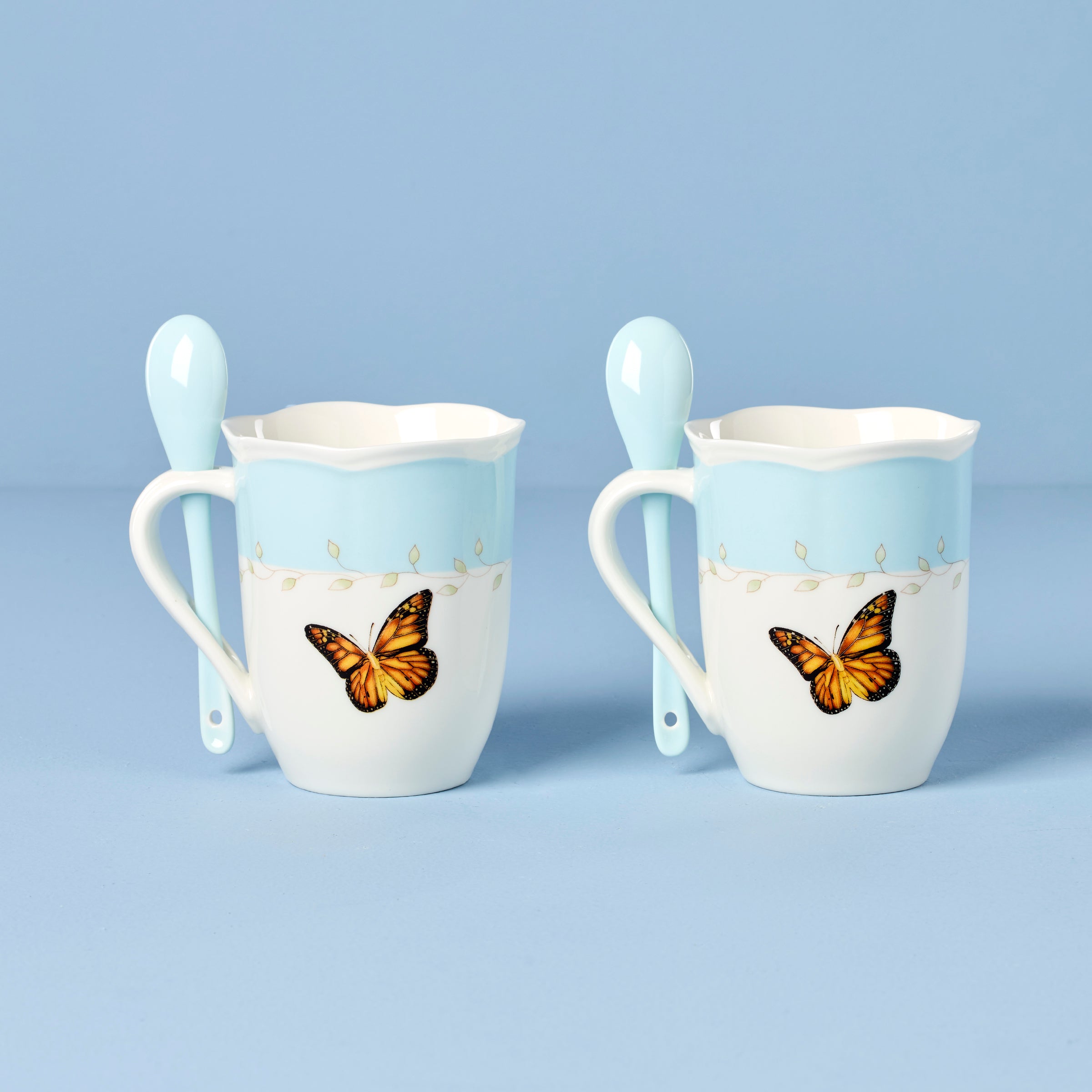 Lenox Heritage Lenox Heritage Butterfly Meadow Blue Mugs with Spoons, Set of 2 - Image 2