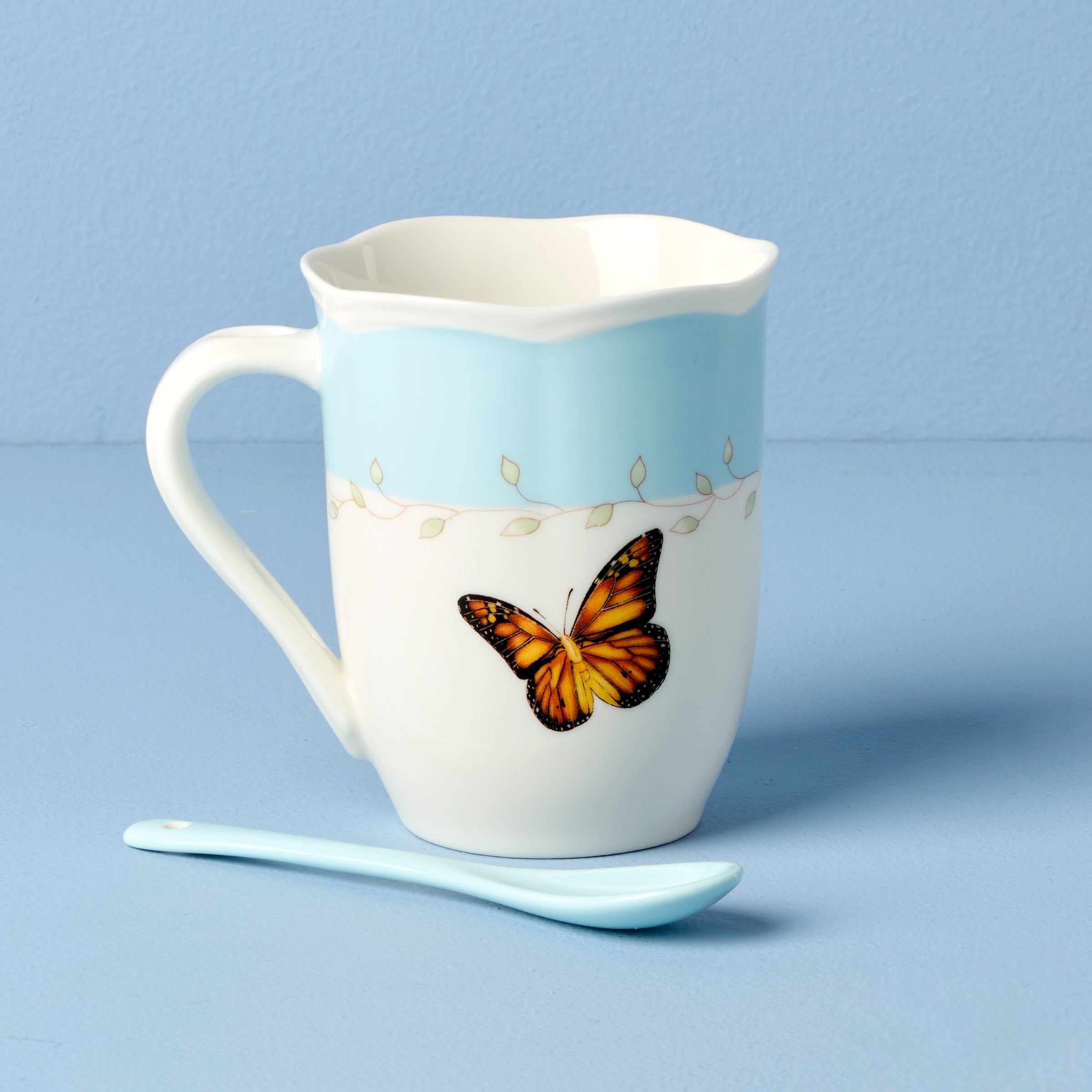 Lenox Heritage Lenox Heritage Butterfly Meadow Blue Mugs with Spoons, Set of 2 - Image 4