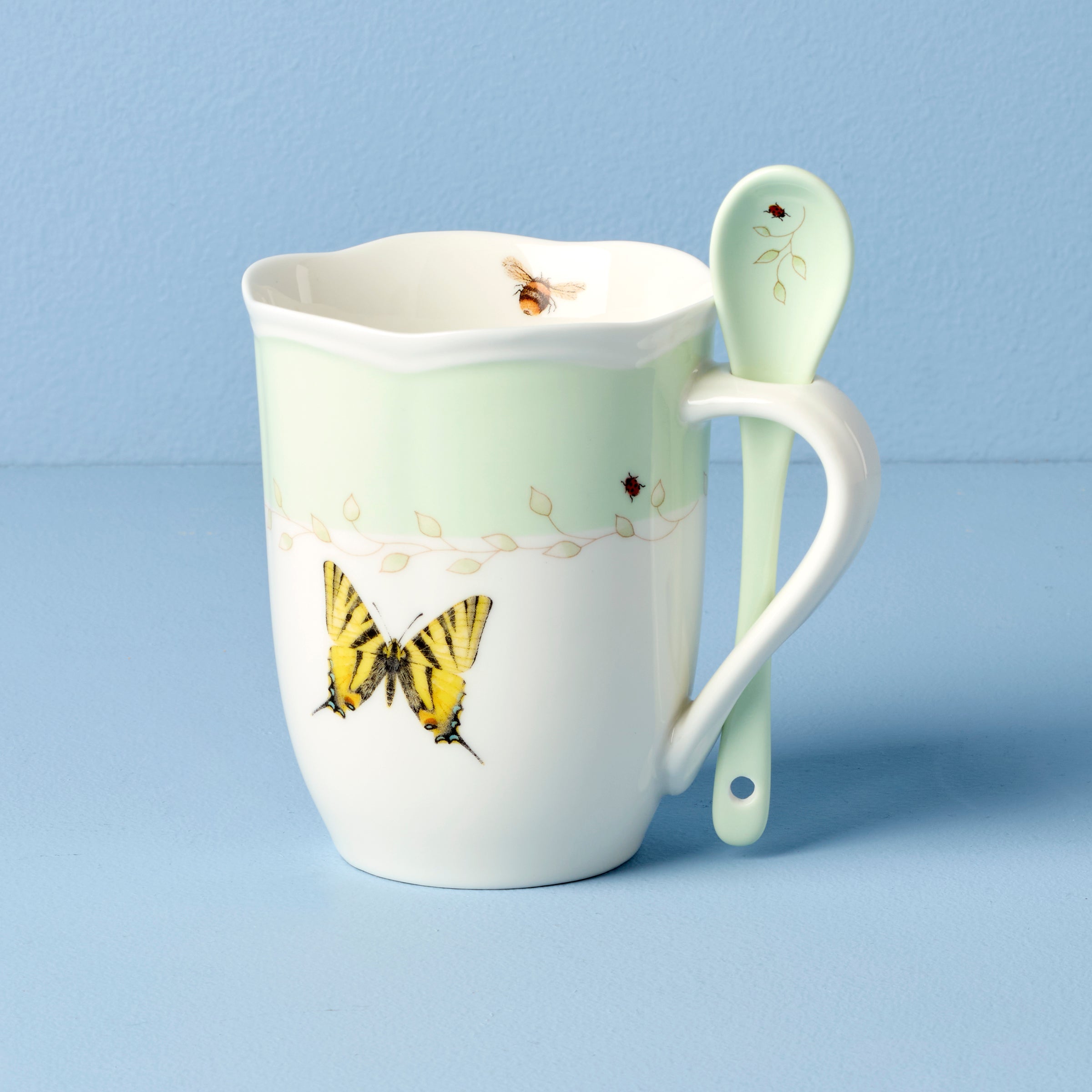 Lenox Heritage Lenox Heritage Butterfly Meadow Green Mugs with Spoons, Set of 2 - Image 3