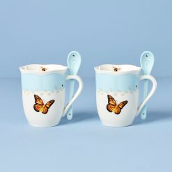 Lenox Heritage Lenox Heritage Butterfly Meadow Blue Mugs with Spoons, Set of 2