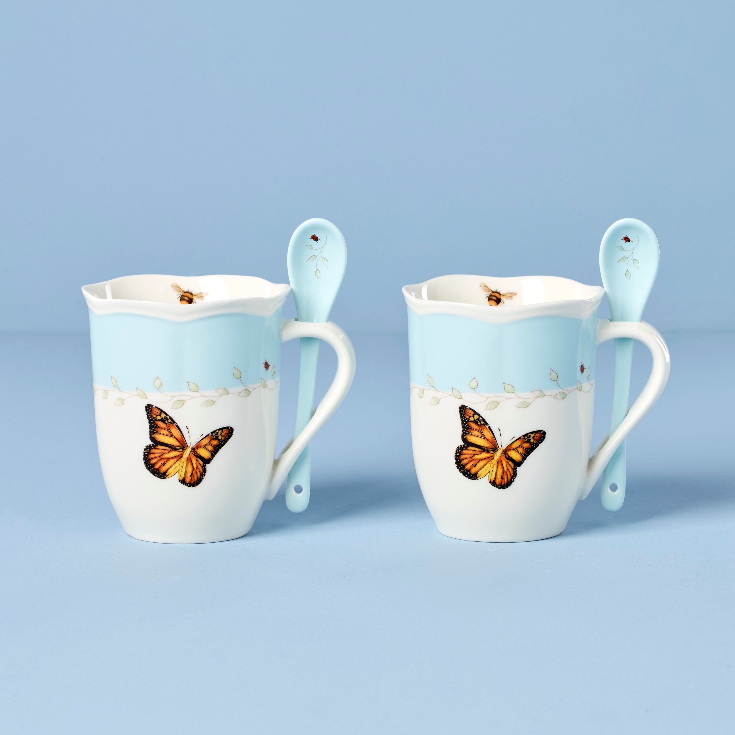 Lenox Heritage Lenox Heritage Butterfly Meadow Blue Mugs with Spoons, Set of 2