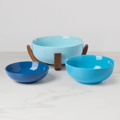 Alternative view of Lenox Heritage Lenox Heritage 24 Seven Turquoise 3-Piece Nesting Bowl Set with Wood Stand
