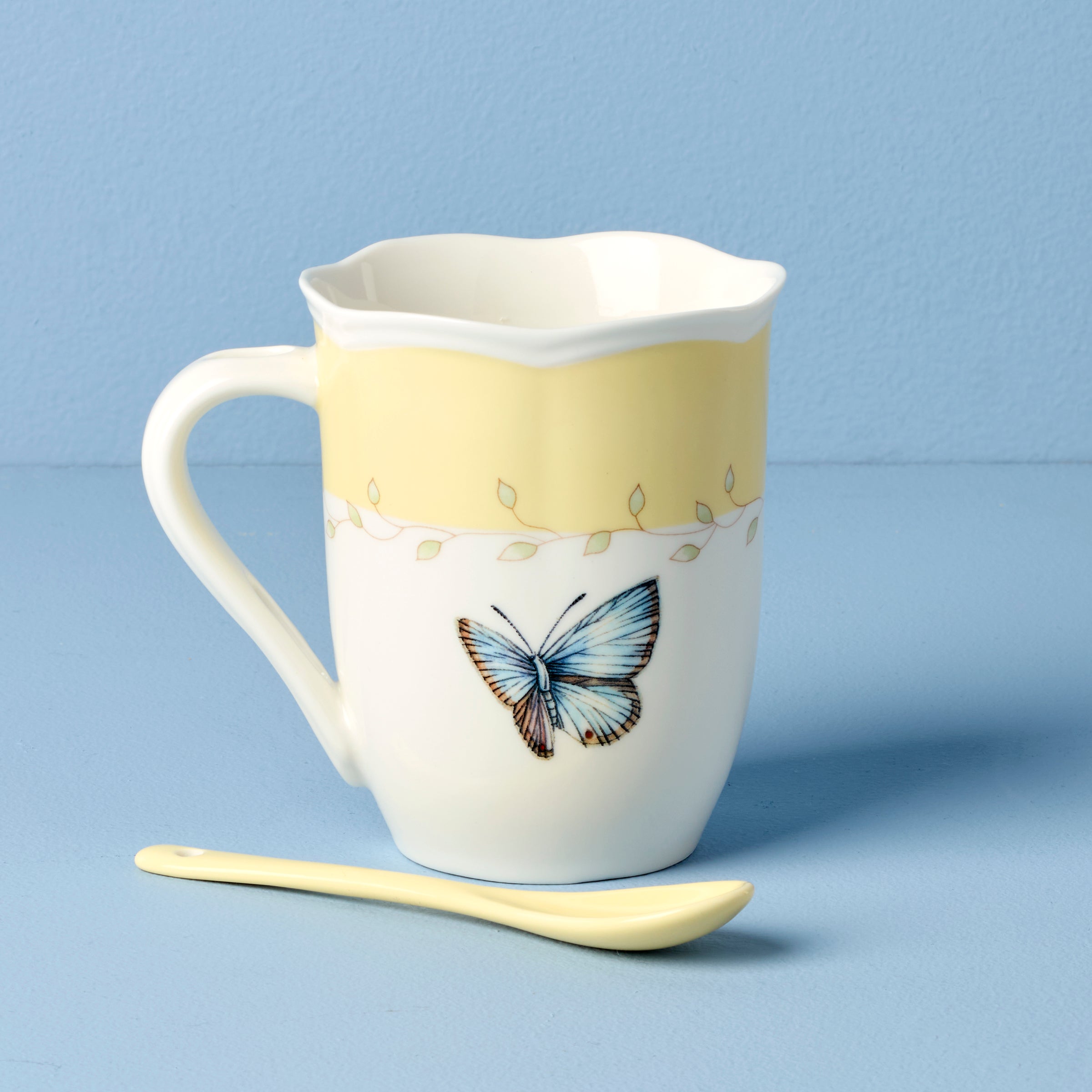 Lenox Heritage Lenox Heritage Butterfly Meadow Yellow Mugs with Spoons, Set of 2 - Image 4