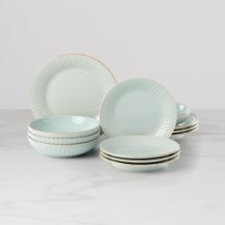 Lenox Heritage Lenox Heritage French Perle Groove Ice Blue 12-Piece Dinnerware Set
